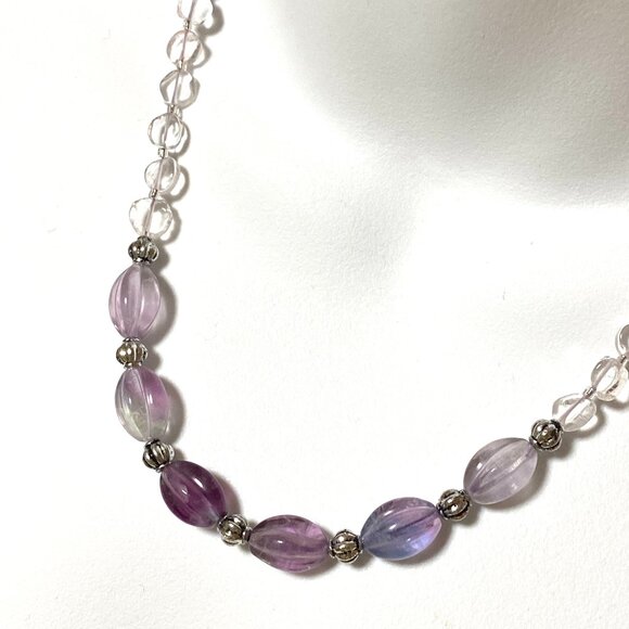 Genuine Purple Fluorite Beaded Necklace, Natural Gemstone Bib Necklace - Picture 1 of 16